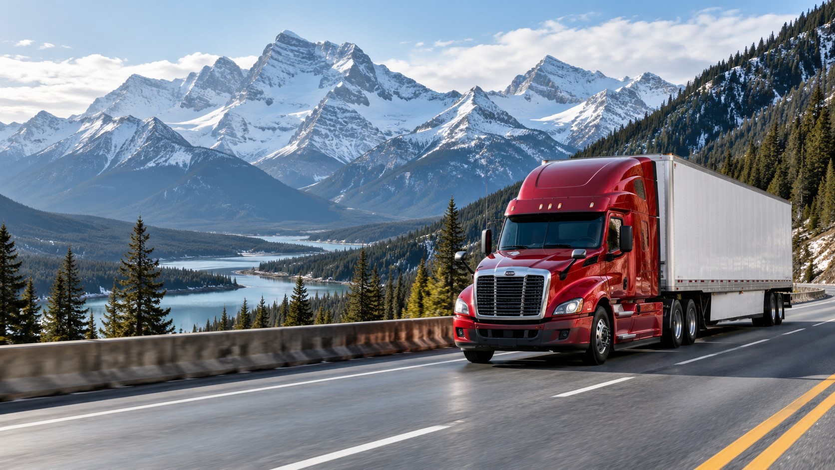 A semi truck on an open Canadian highway